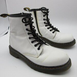 Dr. Martens Boots White 1460 Leather Lace Up Side Zip Punk Winter Kids 4 EU 36